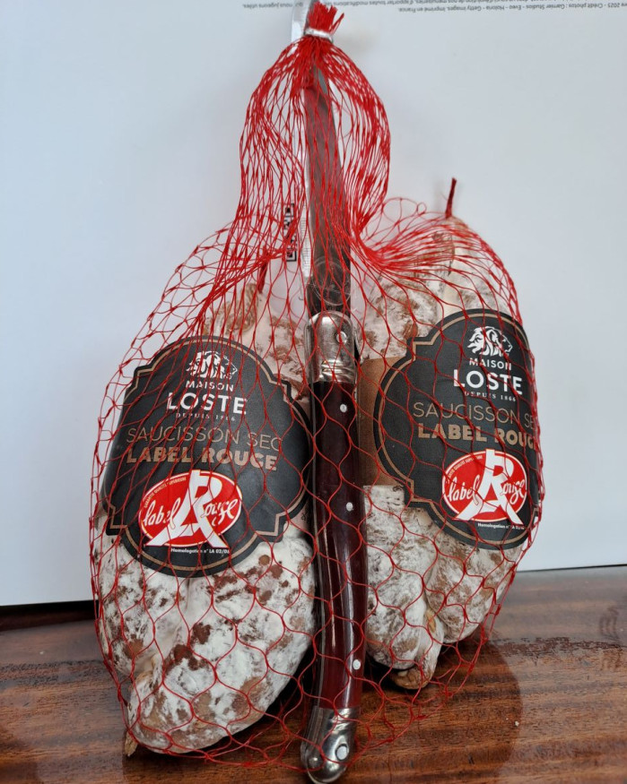 Lot 2 saucissons secs Label Rouge LOSTE + Couteau