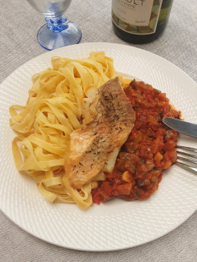 Dorade sébaste, ratatouille et tagliatelles