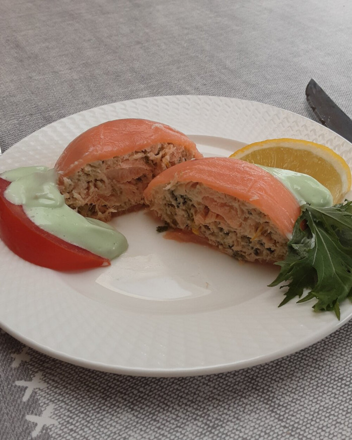 Dôme aux 2 saumons, mayonnaise acidulée à la bergamote