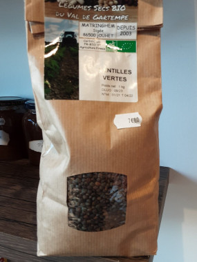 Lentilles vertes BIO à cuire (Paquet de 1 kilo)