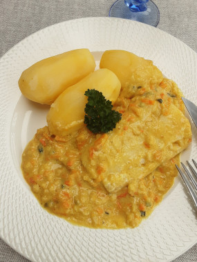 Cabillaud, sauce crémée au cumin et pomme de terre