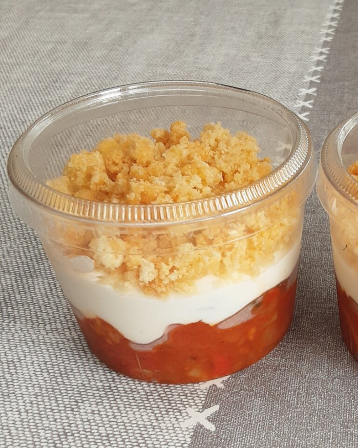 Verrine entrée crumble légumes du soleil